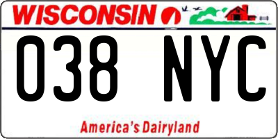 WI license plate 038NYC