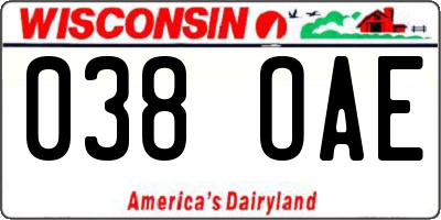 WI license plate 038OAE