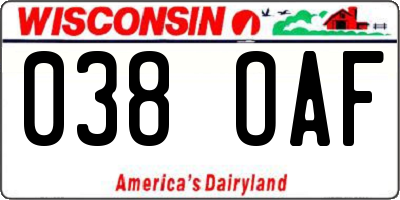 WI license plate 038OAF