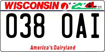 WI license plate 038OAI