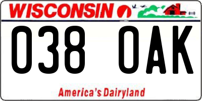 WI license plate 038OAK