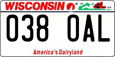 WI license plate 038OAL