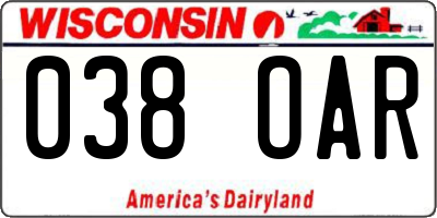 WI license plate 038OAR