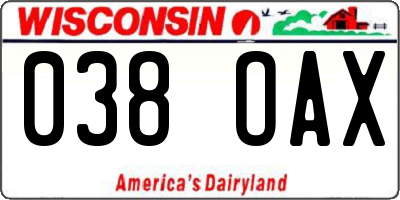 WI license plate 038OAX