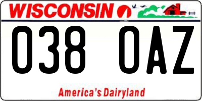 WI license plate 038OAZ