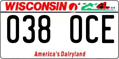 WI license plate 038OCE