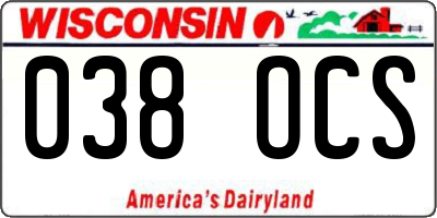 WI license plate 038OCS
