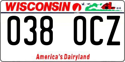 WI license plate 038OCZ