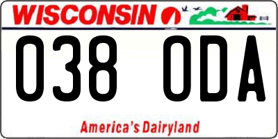 WI license plate 038ODA