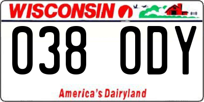 WI license plate 038ODY