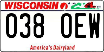WI license plate 038OEW
