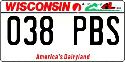 WI license plate 038PBS