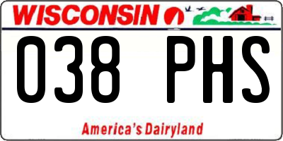 WI license plate 038PHS