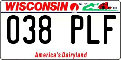 WI license plate 038PLF