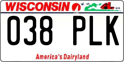 WI license plate 038PLK