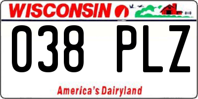 WI license plate 038PLZ