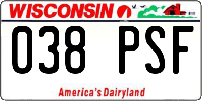WI license plate 038PSF