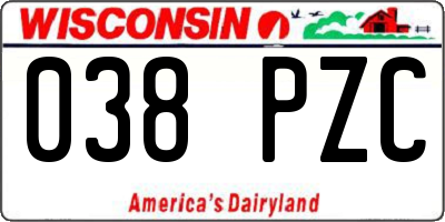 WI license plate 038PZC