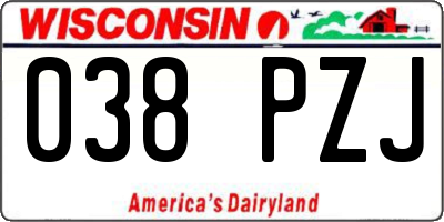 WI license plate 038PZJ