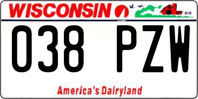 WI license plate 038PZW