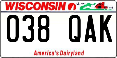WI license plate 038QAK