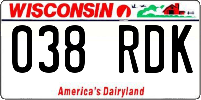 WI license plate 038RDK