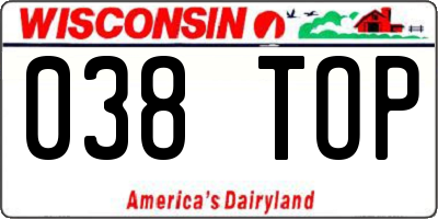 WI license plate 038TOP
