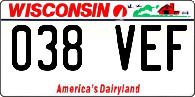 WI license plate 038VEF