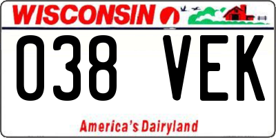 WI license plate 038VEK