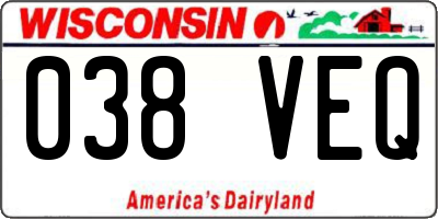 WI license plate 038VEQ