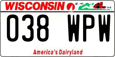 WI license plate 038WPW