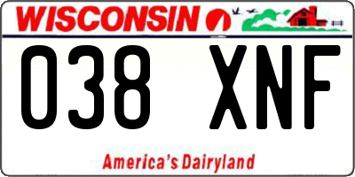 WI license plate 038XNF