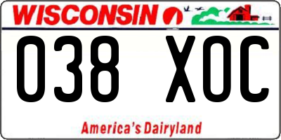 WI license plate 038XOC