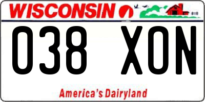 WI license plate 038XON
