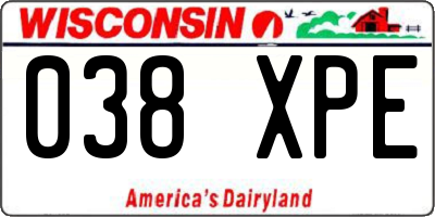 WI license plate 038XPE