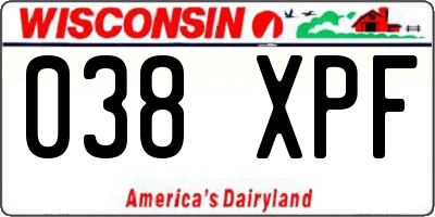 WI license plate 038XPF