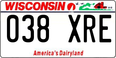 WI license plate 038XRE