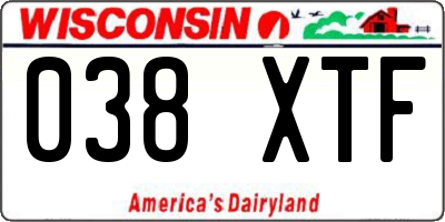 WI license plate 038XTF