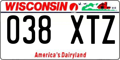 WI license plate 038XTZ