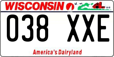 WI license plate 038XXE