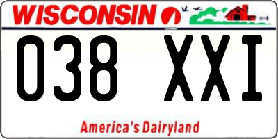 WI license plate 038XXI