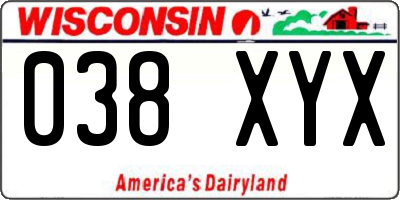 WI license plate 038XYX