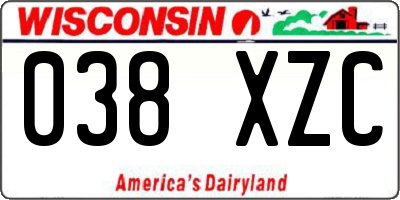 WI license plate 038XZC