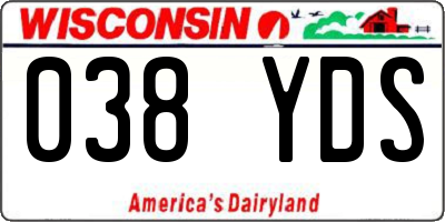 WI license plate 038YDS