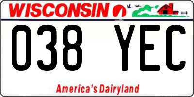 WI license plate 038YEC