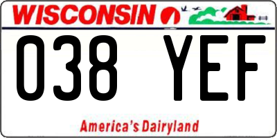 WI license plate 038YEF