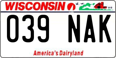 WI license plate 039NAK