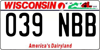WI license plate 039NBB