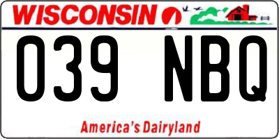 WI license plate 039NBQ