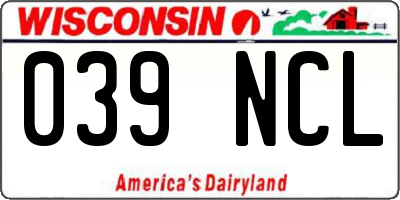 WI license plate 039NCL